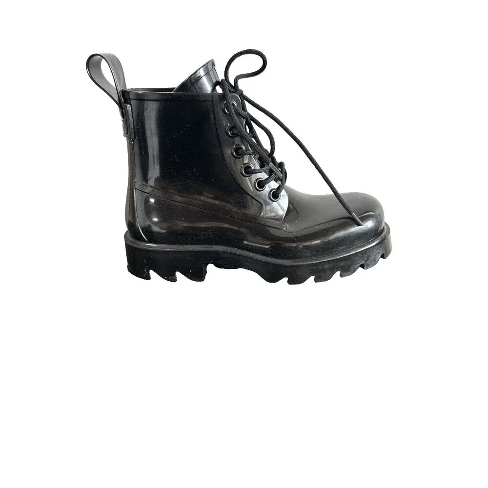 Bottega Veneta Stride Rubber Lace Up Shiny Ankle Boots Black Size EU 37.5 US 7.5